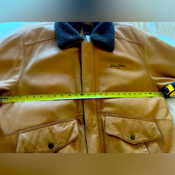 RARE Men’s 100% Authentic Leather Taupe Vintage Bomber Jacket by Sean John - Picture 9 of 12